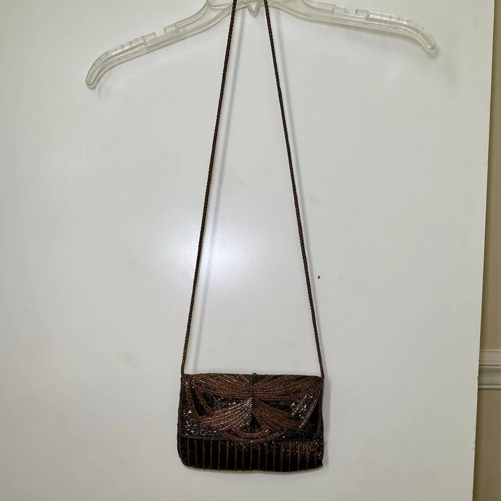 Gold Beaded Evening Bag with Delicate Gold Rope Strap - Picture 2 of 5